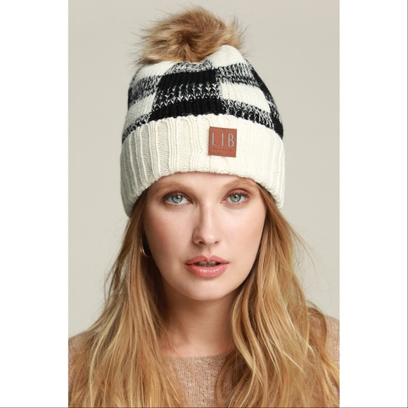 LAST ONE!! Buffalo Check Pom Hat-White - Picture 2 of 2
